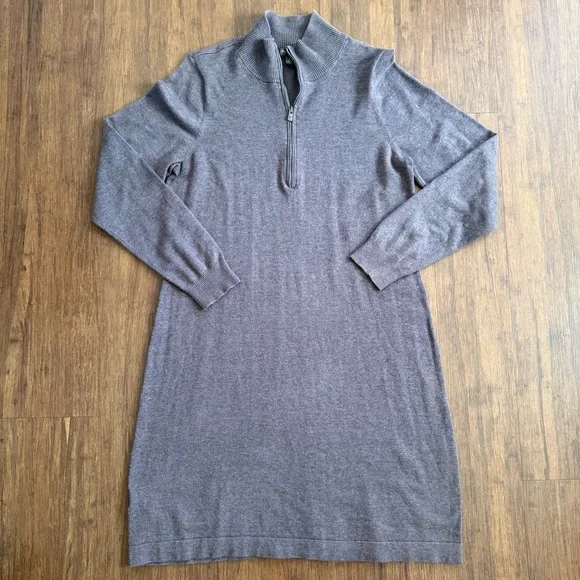 Tommy Bahama Sweater Dress Womens Large Brown Knit Long Sleeve Half-Zip  Mock Nec